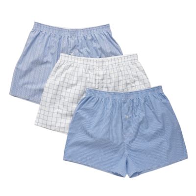 Pack Of Three Blue Pattern Boxer Shorts