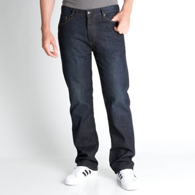 Navy straight leg dark wash jeans