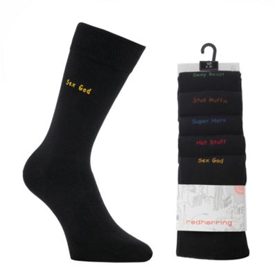Pack of five black slogan socks