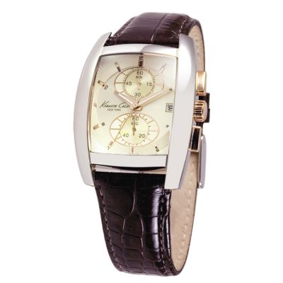 Men's chronograph watch with brown leather strap