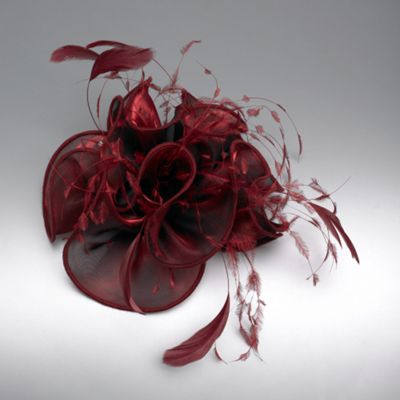 Wine coloured feather & flower hair clip