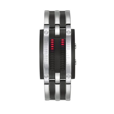Mens black and silver bracelet strap watch