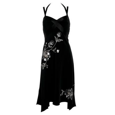 Black silver embroidered cocktail dress