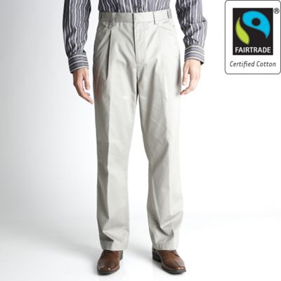 Light olive Fairtrade cotton nanotech pleat front chino trousers