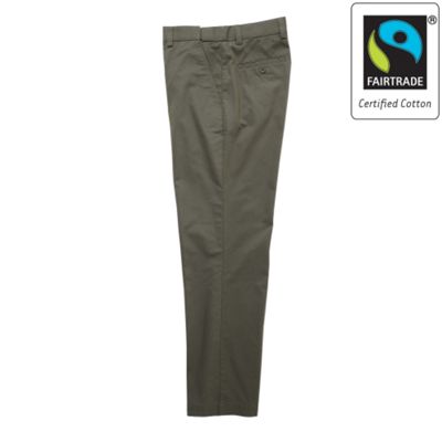 Olive Fairtrade cotton nanotech flat front chino trousers