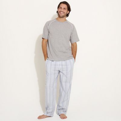 Grey crew neck t-shirt and woven stripe pants