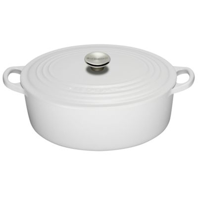 Pure white large oval stoneware casserole dish