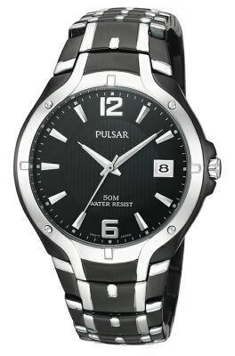 Pulsar Mens black dial and bracelet watch