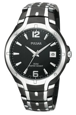 Mens black dial and bracelet watch