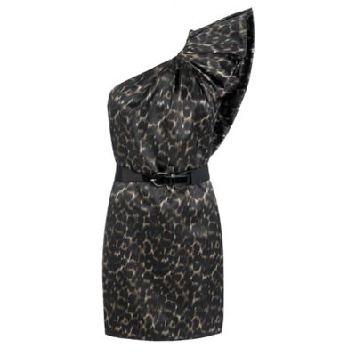 Chocolate animal print one shoulder dress