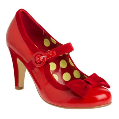 Red suede bow court shoes