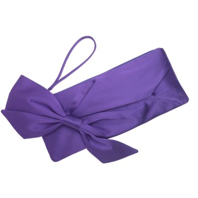 Purple asymmetric bow clutch bag