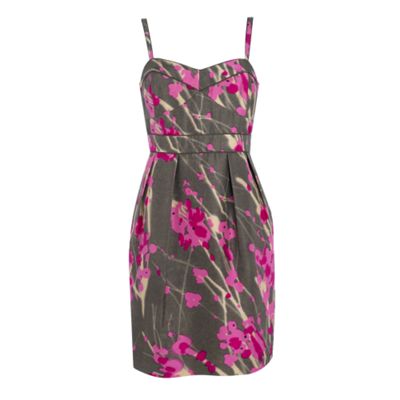 Grey floral silk blend dress
