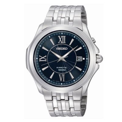 Seiko Mens silver coloured blue dial watch