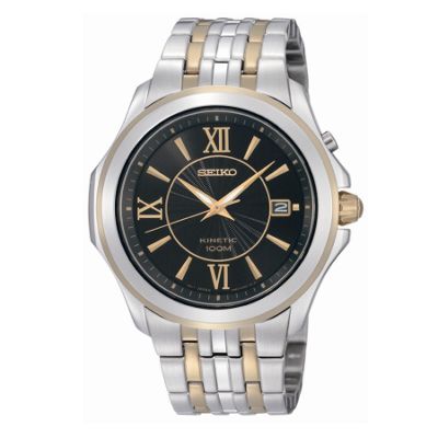 Seiko Mens black and gold dial stainless steel