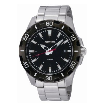 Seiko Mens stainless steel black dial watch