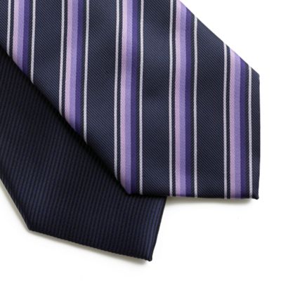 Pack of two purple stripe and plain ties                                                                                        