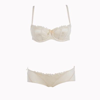 Cream lace and mesh balcony bra