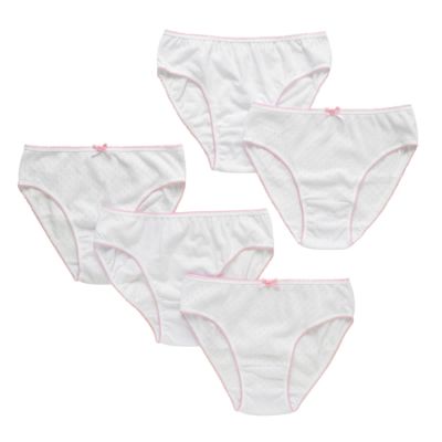 Pack five white plain and pointelle briefs