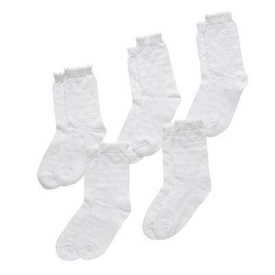 Pack of five white heart stitch socks