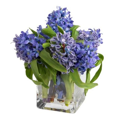 Ivory hydrangea in square glass vase