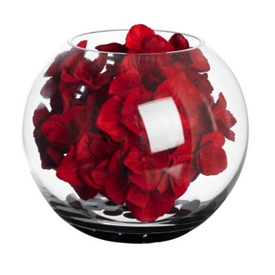 Red hydrangea in glass bowl