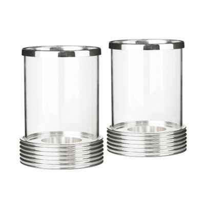 Silver plate set of two hurricane lamps