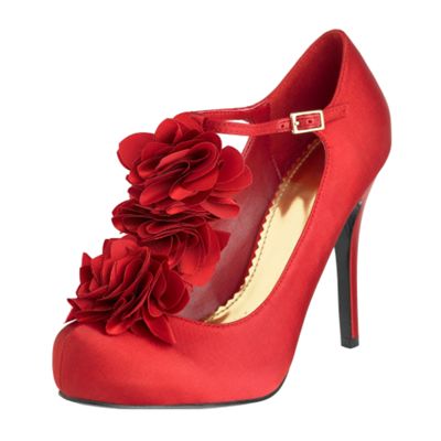 Red flower detail court shoes