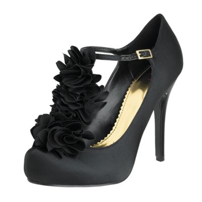 Black flower detail court shoes