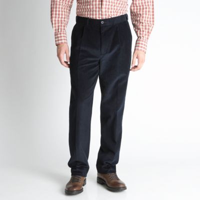 Navy corduroy 'Winterville' flat front trousers