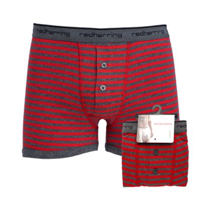 Red Contrast Trim Button Boxers