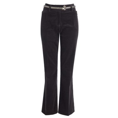 Dark grey belted cord trousers
