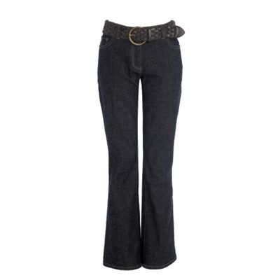 Petite indigo belted boot cut jeans