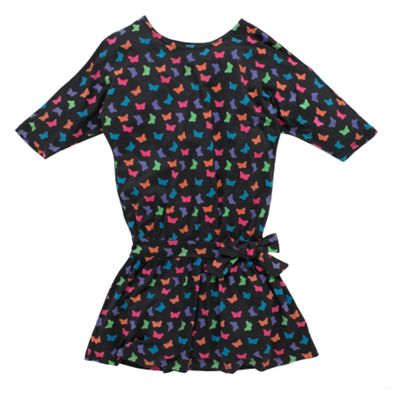 Multi coloured butterfly printed jersey dress