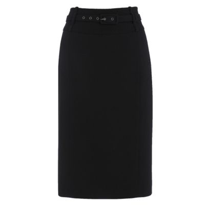 Black belted pencil skirt