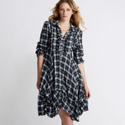 Black & turquoise check hitch up dress