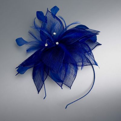Blue feather, crystal & petal headband