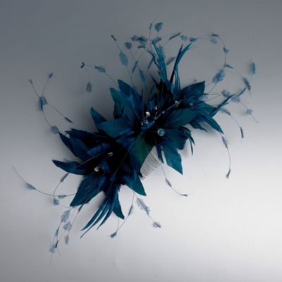 Teal triple flower crystal comb