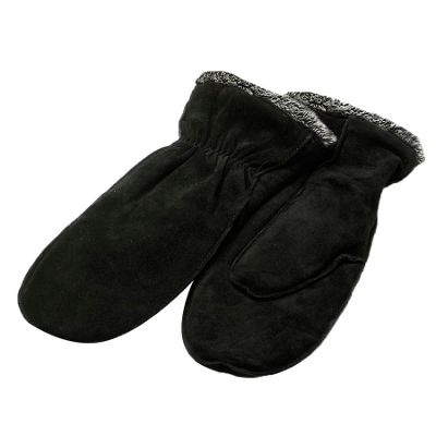 Black contrast faux fur mittens