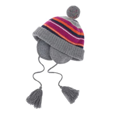 Multi stripe angora mix trapper hat