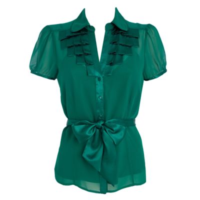 Petite green pleat front blouse