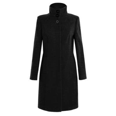 Black funnel neck mid length coat
