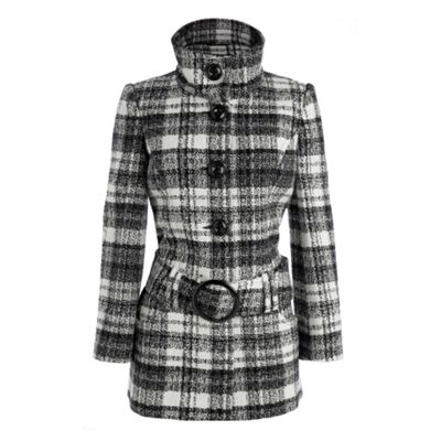 Collection Black check drop waist belted coat