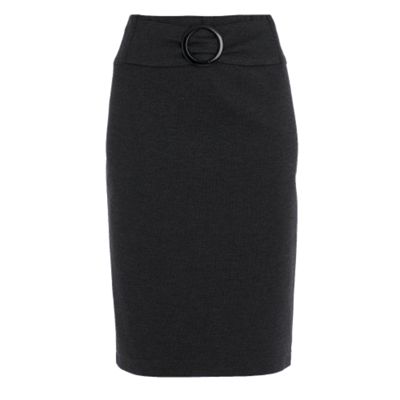 Grey jersey buckle front pencil skirt