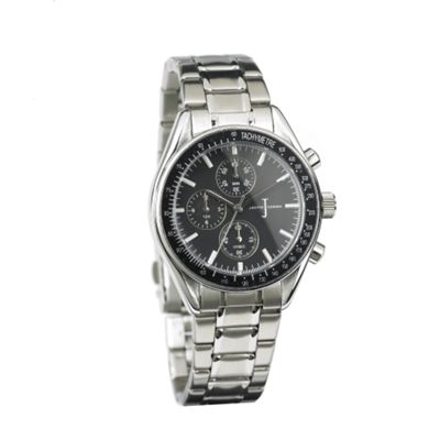 Mens silver coloured round mock chronograph