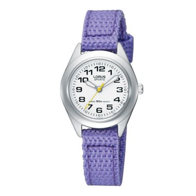 Lorus Kids round dial with purple fabric strap