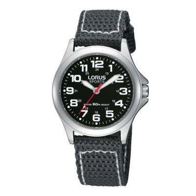 Lorus Kids black dial with grey fabric strap watch