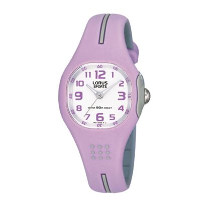 Lorus Kids square dial with purple and grey strap