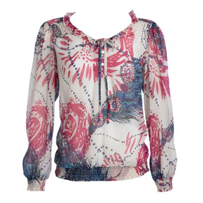 Red Herring Ivory and pink feather print blouse