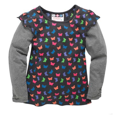 Dark grey butterfly printed top